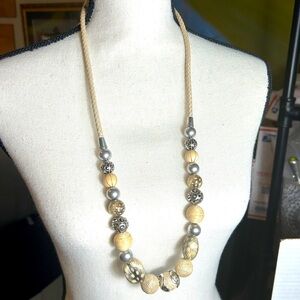 Brighton Natural Instinct Beaded Necklace Leather Braid Silver Plated Boho